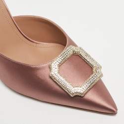 Pre Owned Malone Souliers Pink Satin Mona 70 Crystal Embellished Mules Size 41