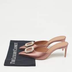 Pre Owned Malone Souliers Pink Satin Mona 70 Crystal Embellished Mules Size 41