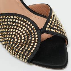 Pre Owned Malone Souliers Black Satin Crystal Embellished Grazia Sandals Size 39