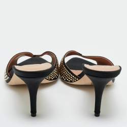 Pre Owned Malone Souliers Black Satin Crystal Embellished Grazia Sandals Size 39