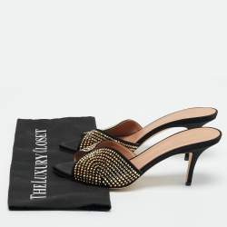 Pre Owned Malone Souliers Black Satin Crystal Embellished Grazia Sandals Size 39