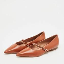 Pre Owned Malone Souliers Brown Leather Virna Chain Detail Mary Jane Ballet Flats Size 39
