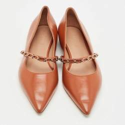 Pre Owned Malone Souliers Brown Leather Virna Chain Detail Mary Jane Ballet Flats Size 39