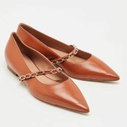 Pre Owned Malone Souliers Brown Leather Virna Chain Detail Mary Jane Ballet Flats Size 39