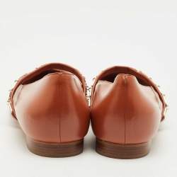 Pre Owned Malone Souliers Brown Leather Virna Chain Detail Mary Jane Ballet Flats Size 39