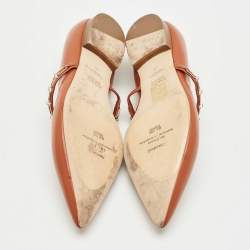 Pre Owned Malone Souliers Brown Leather Virna Chain Detail Mary Jane Ballet Flats Size 39