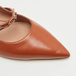 Pre Owned Malone Souliers Brown Leather Virna Chain Detail Mary Jane Ballet Flats Size 39