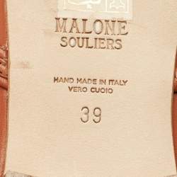 Pre Owned Malone Souliers Brown Leather Virna Chain Detail Mary Jane Ballet Flats Size 39