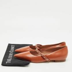 Pre Owned Malone Souliers Brown Leather Virna Chain Detail Mary Jane Ballet Flats Size 39