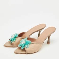 Pre Owned Malone Souliers Beige Raffia and Leather Cyd  Sandals Size 40