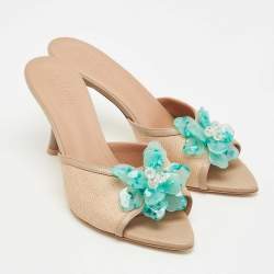 Pre Owned Malone Souliers Beige Raffia and Leather Cyd  Sandals Size 40