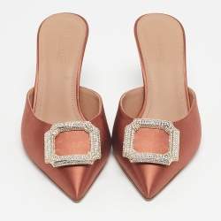 Pre Owned Malone Souliers Rose Gold Satin Mona 70 Crystal Embellished Mules Size 37