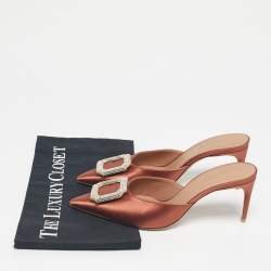 Pre Owned Malone Souliers Rose Gold Satin Mona 70 Crystal Embellished Mules Size 37