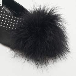 Pre Owned Malone Souliers Black Satin Pom Pom Fur Andrea Slingback Pumps Size 39