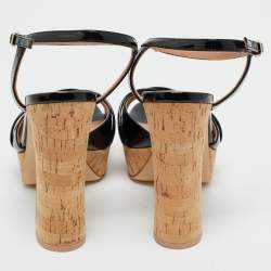 Pre Owned Malone Souliers Black Patent Leather Keaton Ankle Strap Sandals Size 39