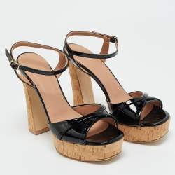 Pre Owned Malone Souliers Black Patent Leather Keaton Ankle Strap Sandals Size 39