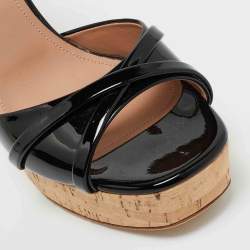 Pre Owned Malone Souliers Black Patent Leather Keaton Ankle Strap Sandals Size 39