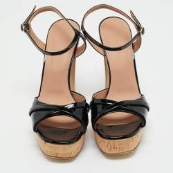 Pre Owned Malone Souliers Black Patent Leather Keaton Ankle Strap Sandals Size 39