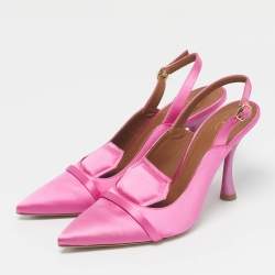 Pre Owned Malone Souliers Pink Satin Vero Cuoio Slingback Pumps Size 37