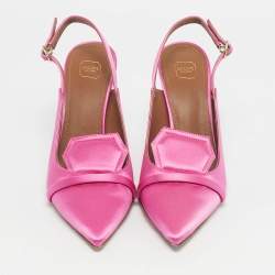 Pre Owned Malone Souliers Pink Satin Vero Cuoio Slingback Pumps Size 37