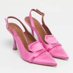 Pre Owned Malone Souliers Pink Satin Vero Cuoio Slingback Pumps Size 37