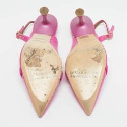 Pre Owned Malone Souliers Pink Satin Vero Cuoio Slingback Pumps Size 37