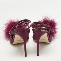 Pre Owned Malone Souliers Purple Fur and Satin Raffaella Pumps Size 40