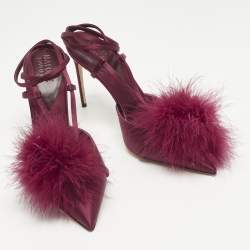 Pre Owned Malone Souliers Purple Fur and Satin Raffaella Pumps Size 40