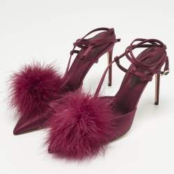 Pre Owned Malone Souliers Purple Fur and Satin Raffaella Pumps Size 40