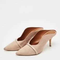 Pre Owned Malone Souliers Beige Leather and Suede Bobbi Mules Size 37.5