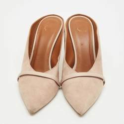 Pre Owned Malone Souliers Beige Leather and Suede Bobbi Mules Size 37.5