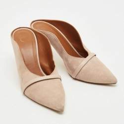 Pre Owned Malone Souliers Beige Leather and Suede Bobbi Mules Size 37.5