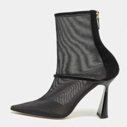 Pre Owned Malone Souliers Black Leather and Mesh Ankle Length Boots Size 40