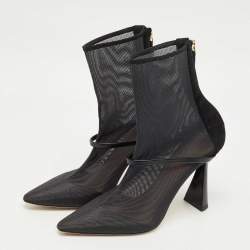 Pre Owned Malone Souliers Black Leather and Mesh Ankle Length Boots Size 40