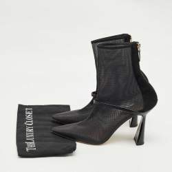 Pre Owned Malone Souliers Black Leather and Mesh Ankle Length Boots Size 40