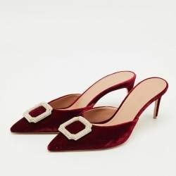 Pre Owned Malone Souliers Burgundy Velvet Mona Mules Size 39