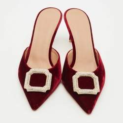 Pre Owned Malone Souliers Burgundy Velvet Mona Mules Size 39