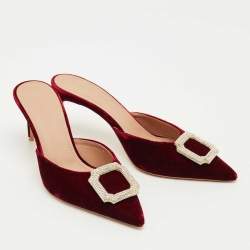 Pre Owned Malone Souliers Burgundy Velvet Mona Mules Size 39
