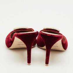 Pre Owned Malone Souliers Burgundy Velvet Mona Mules Size 39