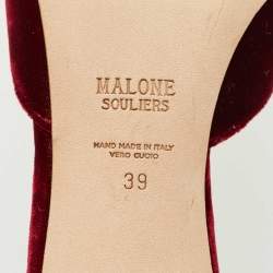 Pre Owned Malone Souliers Burgundy Velvet Mona Mules Size 39