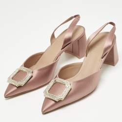 Pre Owned Malone Souliers Rose Gold Satin Marion Slingback Pumps Size 39