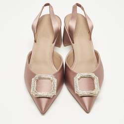 Pre Owned Malone Souliers Rose Gold Satin Marion Slingback Pumps Size 39