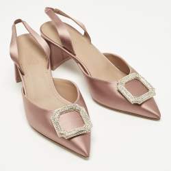 Pre Owned Malone Souliers Rose Gold Satin Marion Slingback Pumps Size 39