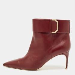 Pre Owned Malone Souliers Burgndy Leather Rossella Ankle Length Boots Size 40