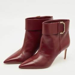 Pre Owned Malone Souliers Burgndy Leather Rossella Ankle Length Boots Size 40