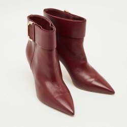 Pre Owned Malone Souliers Burgndy Leather Rossella Ankle Length Boots Size 40