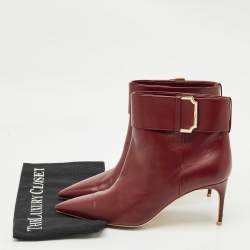 Pre Owned Malone Souliers Burgndy Leather Rossella Ankle Length Boots Size 40