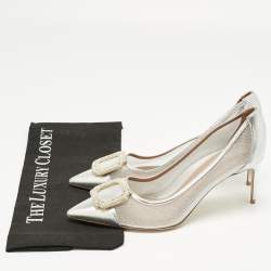 Pre Owned Malone Souliers Silver Leather and Mesh Monroe Pumps Size 40