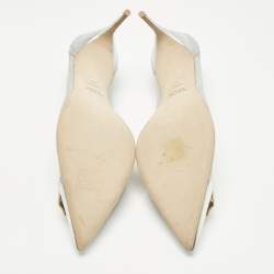 Pre Owned Malone Souliers Silver Leather and Mesh Monroe Pumps Size 40