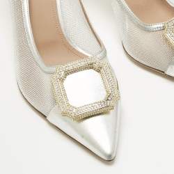 Pre Owned Malone Souliers Silver Leather and Mesh Monroe Pumps Size 40